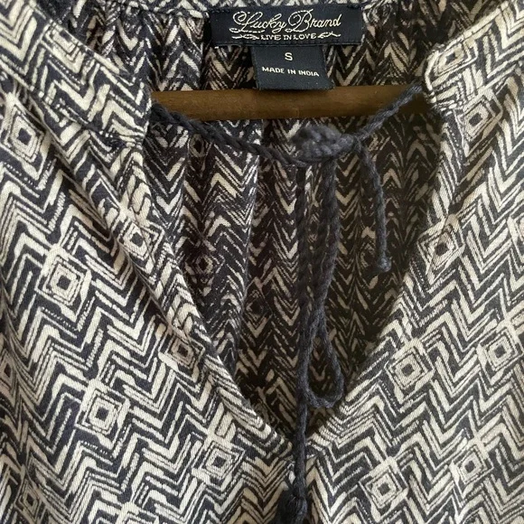 Lucky Brand S Blue White Print Tassel Tank Top Blouse - Picture 6 of 6